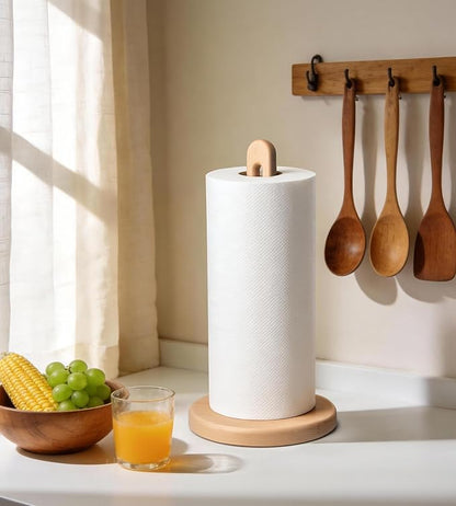KitchLife Wooden Paper Towel Holder Countertop, 6.5" Jumbo Base, Fits Jumbo Rolls, Large Solid Freestanding Beech Wood Light Wood Paper Towel Dispenser Stand with Non-Slip Base - Image 4