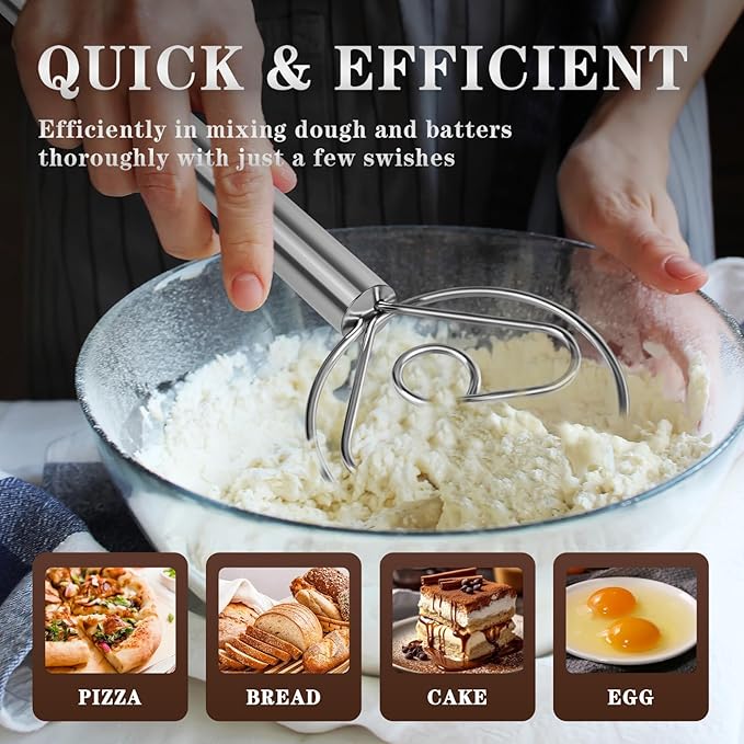 TEEVEA Danish Dough Whisk with Stainless Steel Hook Dutch Style Bread Mixer for Sourdough Baking Tools - Image 4