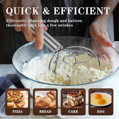 TEEVEA Danish Dough Whisk with Stainless Steel Hook Dutch Style Bread Mixer for Sourdough Baking Tools - Image 4