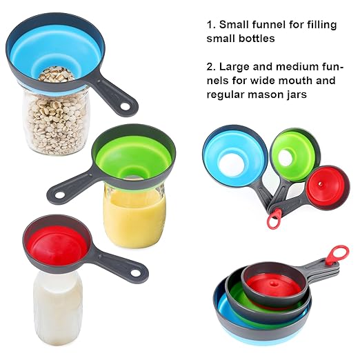 Large Small Funnel Set of 3, Food Grade Mini Funnels for Kitchen Use, Silicone Collapsible Funnels, Wide Mouth Canning Funnel for Mason Jars, Filling Bottles, Flask, Tiny Spice, Cooking Water YLYL - Image 3