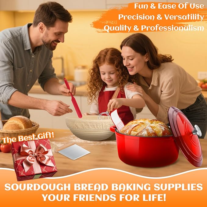 Enameled Cast Iron Dutch Oven Pot with Lid, Incl. Sourdough Bread Baking Supplies Like Banneton Bread Proofing Basket, Starter Jar, Bread Lame, 5QT Dutch Oven for Bread Baking, Oven Safe up to 500°F - Image 7