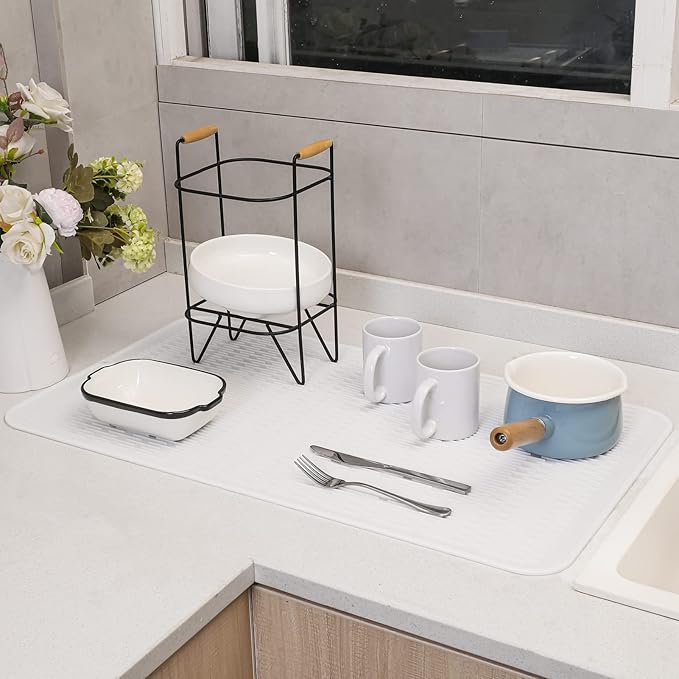 MicoYang Silicone Dish Drying Mat for Multiple Usage,Easy clean,Eco-friendly,Heat-resistant Silicone Mat for Kitchen Counter or Sink,Refrigerator or Drawer Liner White 4XL 32 inches x 18 inches - Image 6