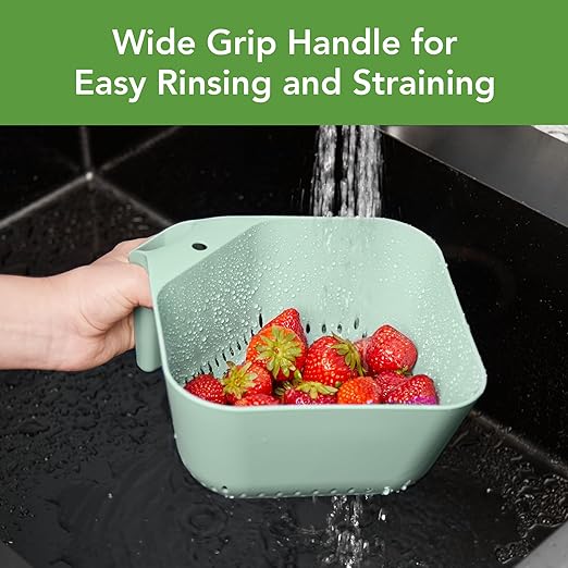 Tovolo Elements Square Colander with Handle Strainer Basket for Pasta Fruit Berries Veggies, Easy to Clean BPA Free Heat Resistant Plastic Colander with Spout 3 Quart Kitchen Strainer, Mint Green - Image 4