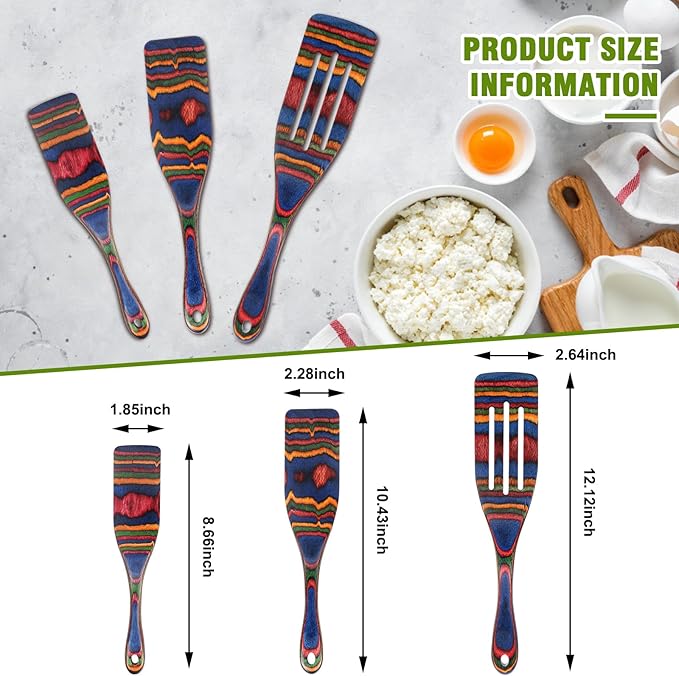 Spurtle Set, Wooden Utensils for Cooking, Kitchen Utensils Set, Pakkawood Kitchen Cooking Utensils Set, Apartment Essentials Wood Serving Spatula spoon, Home & kitchen Gift for Women & Men - Image 2