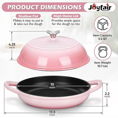 Bread Dutch Oven for Sourdough Baking (5.5 QT), Joyfair Enameled Cast Iron Dutch Oven Pot with Lid, Sourdough Bread Pan with Heavy Duty Dual Handles, Non-Stick & Even Heat, Oven-safe up to 500°F, Pink - Image 7