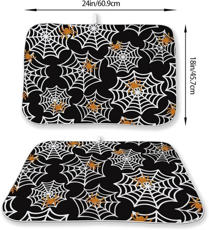 Halloween Dish Drying Mat 18 x 24 Inch Spider Web Drying Mat for Kitchen Counter Absorbent Spiders Black Dishes Dry Pad for Drainer Rack Kitchen Fast Dry