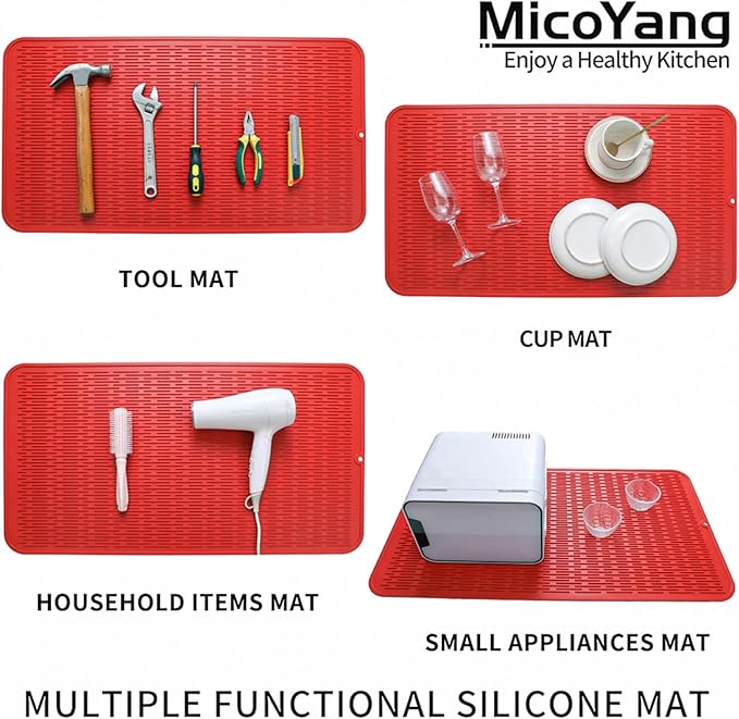MicoYang Silicone Dish Drying Mat for Multiple Usage,Easy clean,Eco-friendly,Heat-resistant Silicone Mat for Kitchen Counter or Sink,Refrigerator or Drawer Liner Red 4XL 32 inches x 18 inches - Image 3