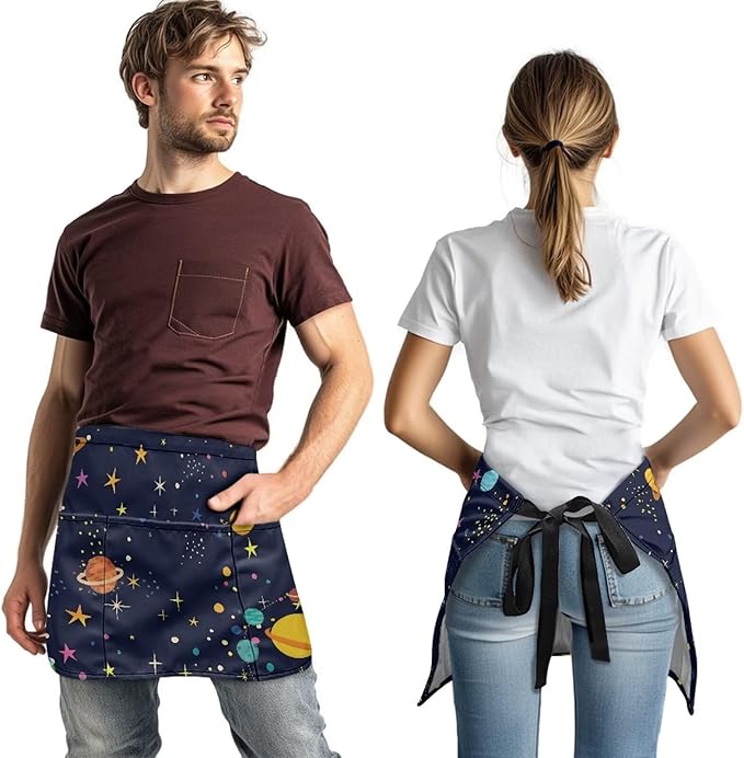 Server Apron with 3 Pockets, Waterproof Oil Waitress Waiter Half Apron for Restaurant Hotel Kitchen Cafe