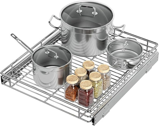 ZOINLIY Pull Out Cabinet Organizer, Versatile Slide Out Kitchen Organizers and Storage,Heavy Duty Drawer Cupboard Storage Basket, Smooth Sliding, Chrome Finish,17.8" W x 21" D