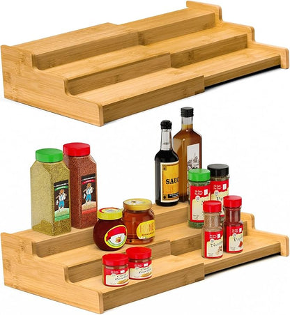 VenDotbi Spice Rack, 3-Tier Expandable Bamboo Spice Rack Organizer for Cabinet, Kitchen, Pantry and Cupboard Storage Organizer(2pack) by VenDotbi