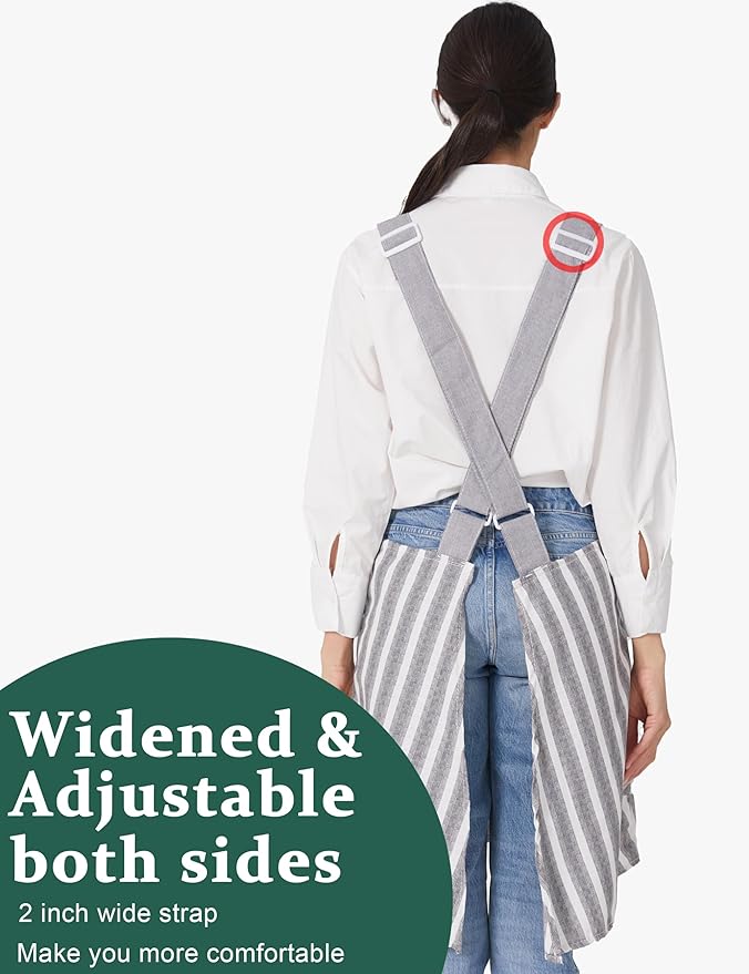 Cozy Adjustable Cross Back Aprons for Women with Pockets Cotton Linen Cooking Kitchen Baking