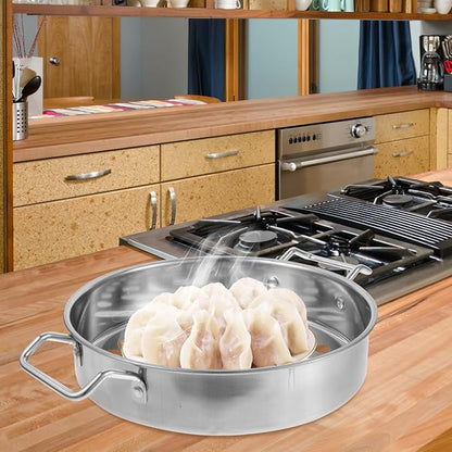Housoutil Big Hole Colander with Handle, Stainless Steel hole Colander Strainer, Kitchen Steamer for Spaghetti, Noodles, Vegetables and Fruits