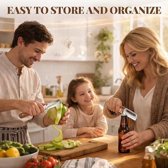 Multifunctional Vegetable Peeler, Premium Vegetable Peeler with Wooden Handle＆bottle Opener, Stainless Steel Blade Peeler for Kitchen, Non-slip Ergonomic Design - Image 6