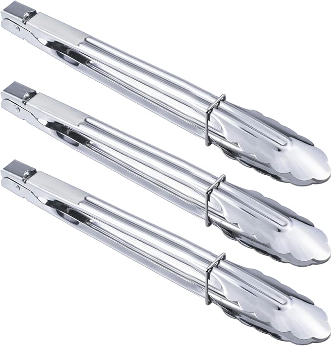 HINMAY Stainless Steel Serving Tongs Grilling Tongs for Cooking Camping Barbecue (12-Inch 3 Pieces) by HINMAY