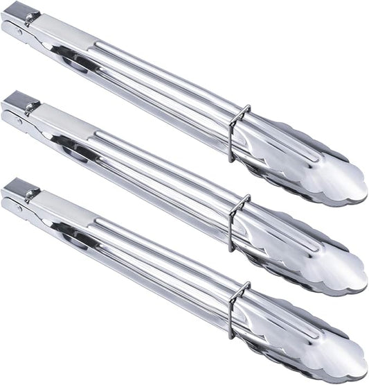 HINMAY Stainless Steel Serving Tongs Grilling Tongs for Cooking Camping Barbecue (12-Inch 3 Pieces) by HINMAY