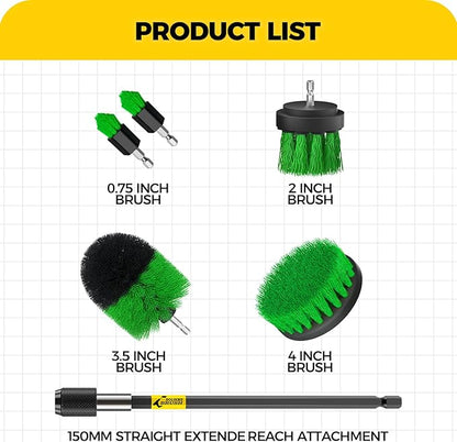 Holikme 6Pack Drill Brush Power Scrubber Cleaning Brush Extended Long Attachment Set All Purpose Drill Scrub Brushes Kit for Grout, Floor, Tub, Shower, Tile, Bathroom，Scrub Brush Green - Image 7