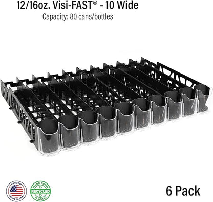 Visi-FAST Spring Push Drink Dispenser, Refrigerator Organizers and Storage for 12/16 oz Beverages, Bottles, and Cans, Drink Dispenser for Fridge, Commercial and Home, (Pack of 6)