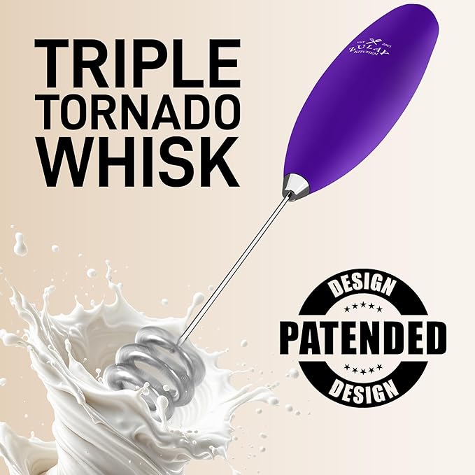 Zulay Kitchen Patented Tornado Triple Whisk Milk Frother with 4 Duracell Batteries – Handheld Foam Maker for Coffee, Lattes, Matcha & Hot Chocolate – Rich, Creamy Froth in Seconds - Purple - Image 6