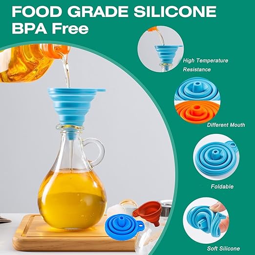 Kitchen Funnel Set of 3,Small,Medium and Large,Kitchen Gadgets Accessories Foldable Silicone Collapsible Food Grade Funnels for Kitchen Use Daily Cooking Filling Bottles Liquid Powder Transfer - Image 5