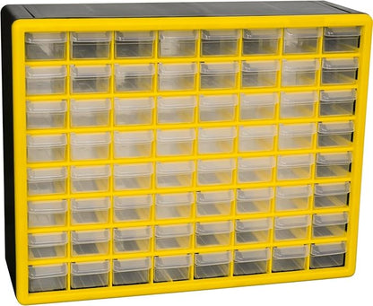 Akro-Mils 64-Drawer Plastic Drawer Storage Cabinet for Garage Organization, Bead Organizer, Building Bricks Storage, Teacher Toolbox, Makeup Organizer, 20" W x 6" D x 16" H, 10164 Yellow by Akro-Mils