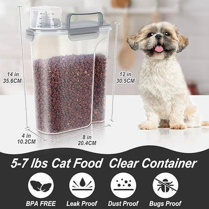 LEAWALK 5Lbs Airtight Cat Dog Food Storage Container with Upgraded Large Nozzle BPA-Free, Pet Food Storage Containers for Rice, Grain, Pet Food, Flour, Dog Treat Storage (Clear Grey, 5L-1pack)