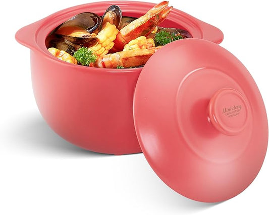 MINH LONG 2-Qt Porcelain Dutch Oven with Lid – Lead & Cadmium Free, Oven Safe to 482°F, Heat Retention, Clay Pot for Cooking on Gas & Infrared Cooktop, Use to Marinate, Cook, Bake, Refrigerate & Serve