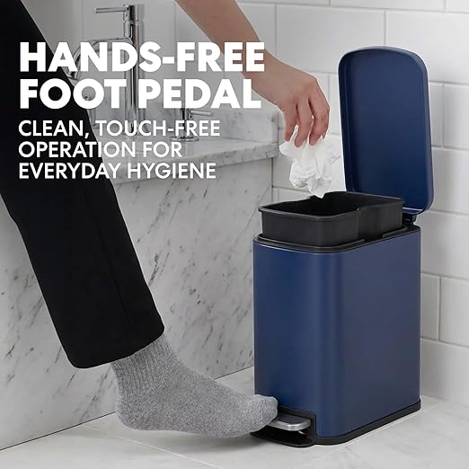 SIMPLI-Magic 6L/1.6G Stainless Steel Bathroom Trash Can with Hands-Free Foot Pedal, Quiet Soft-Close Lid, Compact Space-Saving Size - Image 3