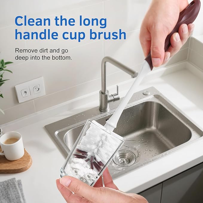 Long Handle Kitchen Cleaning Brush Set of 2, Long Handle Tableware Brush for Dishes, Sinks, pots, Pans, Long Handle Bottle Brush for Water Bottles, Glassware - Image 5