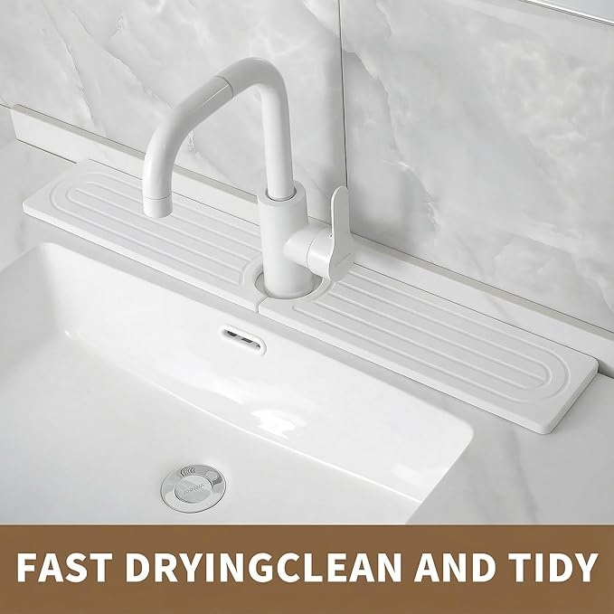 Faucet Mat for Kitchen Sink -Diatomite Stone Drying Mat for Kitchen Counter & Bathroom Sink,Quick-Dry Kitchen Sink Mat-Sink Protector & Splash Guard,Super Absorbent (White, 23.6" x 4") - Image 7