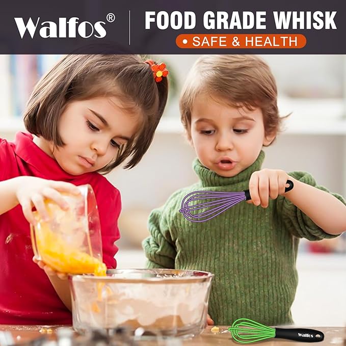 Walfos Mini Silicone Whisk, 5-7Inch, Heat Resistant (480F), Purple & Green - Image 8
