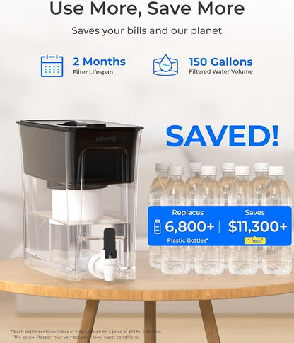 Waterdrop Fluoride-Reducing Water Filter Dispenser, 35-Cup, 150-Gallon Long-Life, Large Capacity, Reduces Chlorine, PFOA/PFOS and More, BPA Free, Black (with 1 Filter) - Image 6