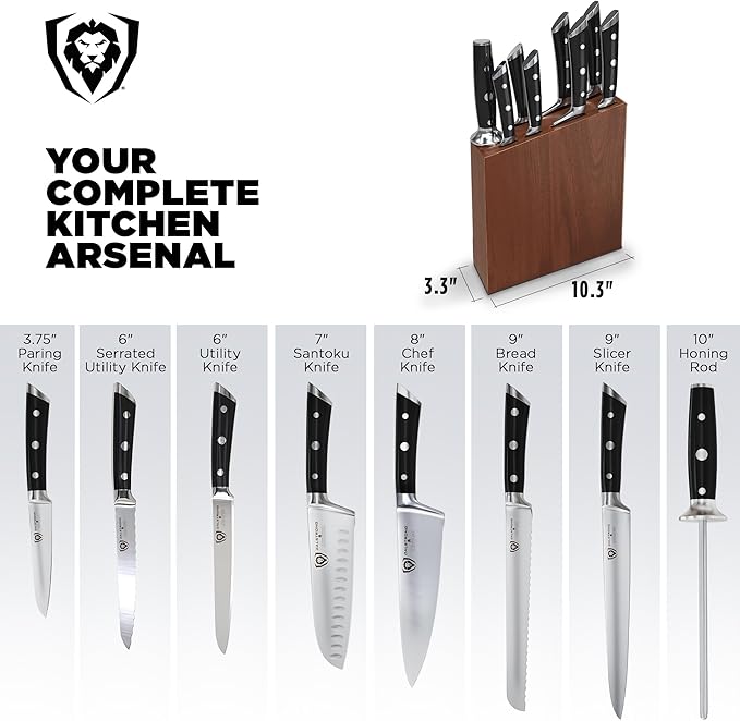 Dalstrong 8-Piece Knife Block Set — German High-Carbon Steel, Full-Tang, Hand-Polished 14–16° Edge — Gladiator Series For First Real Kitchens, New Homeowners & Apartment Cooks — Acacia Block, NSF - Image 6