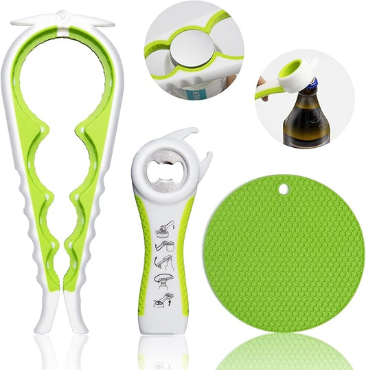 Jar Opener for Weak Hands, Seniors with Arthritis, 5 in 1 Multi Function Bottle Opener Lid Opener For Arthritic Hands with Non Slip Rubber Jar opener Gripper Pad(green) by HUMANFUN