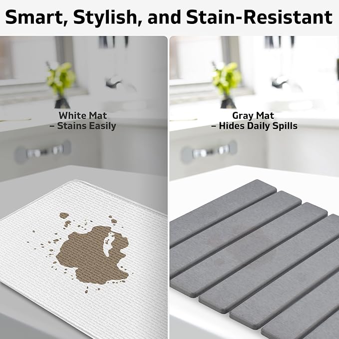Stone Dish Drying Mat for Kitchen Counter – Collapsible 24"(L)×16 (W) Super Absorbent Diatomaceous Earth Dish Drying Mat, Grey Kitchen Counter Mats for Dishes ,Bottles, Cups, Match Any Countertop - Image 5