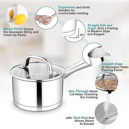 TeamFar 1 qt Saucepan, Stainless Steel Small Sauce Pan & Lid with Tri-ply Bottom for Cooking/Boiling/Stewing, For Induction/Gas/Electric, Non-Toxic & Heavy Duty, Straight Side & Dishwasher Safe - Image 3