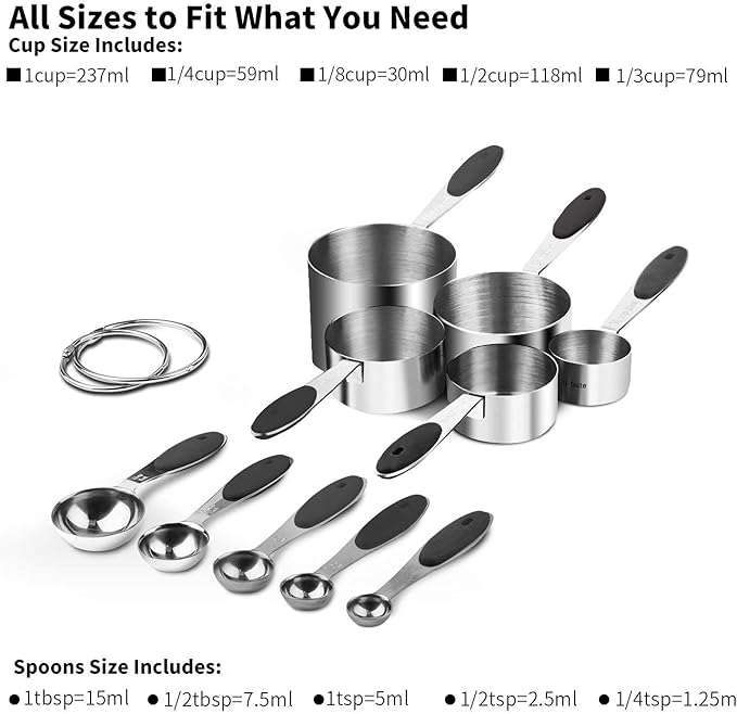 Measuring Cups : U-Taste 18/8 Stainless Steel Measuring Cups and Spoons Set of 10 Piece, Upgraded Thickness Handle(Black) - Image 2