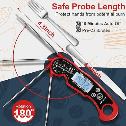 Meat Thermometer Digital for Grilling and Cooking - ANDAXIN Waterproof Ultra-Fast Instant Read Food thermometers with Backlight & Calibration for Kitchen, Deep Fry, BBQ, Grill(Red/Black), LCD - Image 5