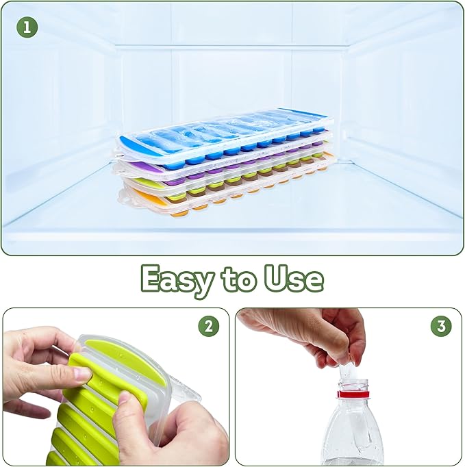 Lily's Home Set of 4 Silicone Ice Cube Tray without Lid, BPA-Free, Ideal for Water Bottles &Sports Bottles,Stackable Design for Quick Release, Skinny Ice Cube Trays for Freezer(11.81"x4.61"x0.75") - Image 5