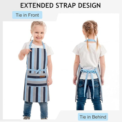 2 Pack Stripes Kids Apron, Kids Cooking Aprons with 2 Pockets, Cute Aprons for Cooking for Boys and Girls