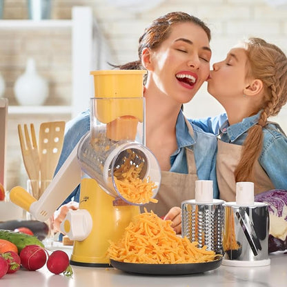 Cambom Rotary Cheese Grater Hand Crank Cheese Shredder for Fresh Cheese, Vegetable, Nuts,Non-slip Suction Base, Free Cleaning Brush Three Blades,Yellow - Image 7