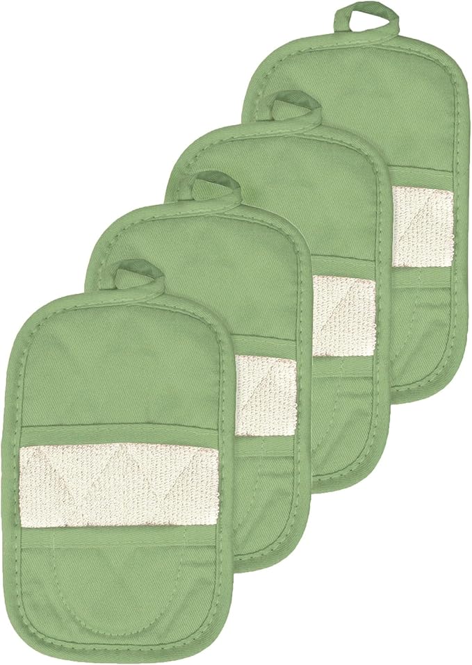 RITZ Premium Pot Holders & Heating Pads (4-Pack), 8.5" x 5.5", Heat Resistant, 100% Cotton Terry-Looped Pocket, Kitchen and Barbeque, Cactus by Ritz+Foodservice