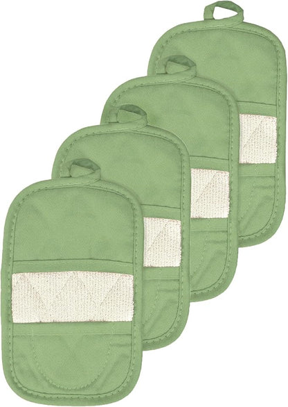 RITZ Premium Pot Holders & Heating Pads (4-Pack), 8.5" x 5.5", Heat Resistant, 100% Cotton Terry-Looped Pocket, Kitchen and Barbeque, Cactus by Ritz+Foodservice
