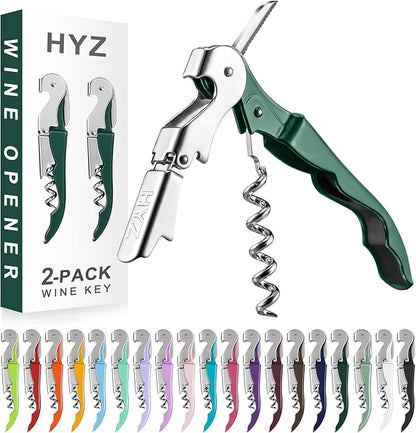HYZ 2-Pack Wine Opener Waiter Corkscrew, Professional Wine Key for Servers, Bartender with Foil Cutter, Manual Wine Bottle Opener Double Hinged (Dark Green) by HYZ