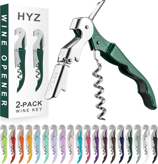 HYZ 2-Pack Wine Opener Waiter Corkscrew, Professional Wine Key for Servers, Bartender with Foil Cutter, Manual Wine Bottle Opener Double Hinged (Dark Green) by HYZ
