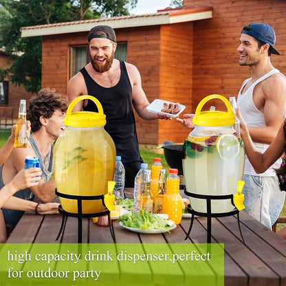 Havawish 2 Pack Drink Beverage Dispenser with Stand for Parties 1.16 Gallon Plastic Water Lemonade Juice Dispenser with Spigot and Lid for Countertop Weddings (Yellow)