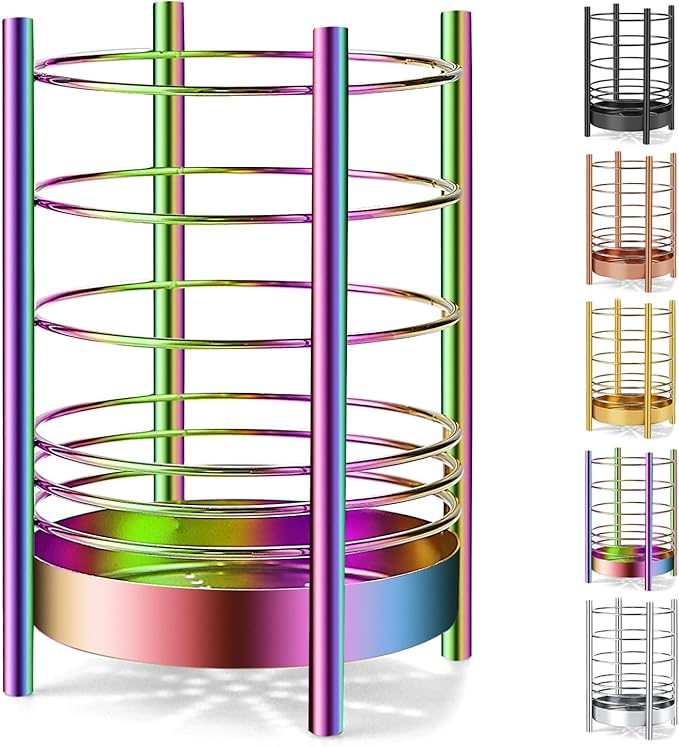Rainbow Kitchen Utensil Holder for Kitchen Counter, Stainless Steel Utensil Crocks, Rainbow Titanium Coating Utensil Storage Caddy Organizer, Cooking Utensil Holder, Easy Cleaning(Rainbow/7.4''x5.2'') by HOMQUEN
