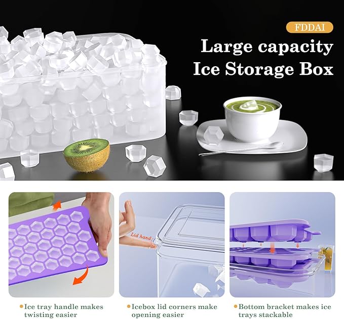 Mini Ice Cube Tray for Freezer: Small Plastic Ice Cubes Trays for Freezer with Box - Easy Release Stackable Mini Ice Cube Maker - Nugget Ice Trays for Freezer with Ice Container - Image 3