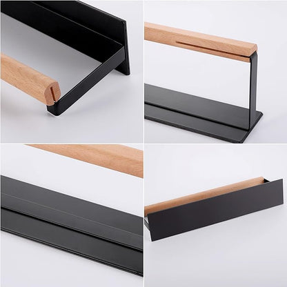 KES Magnetic Paper Towel Holder, Black Paper Towel Holder for Refrigerator, Wood & Metal Paper Towel Roll Holder for Grill, KPH502MA-BK