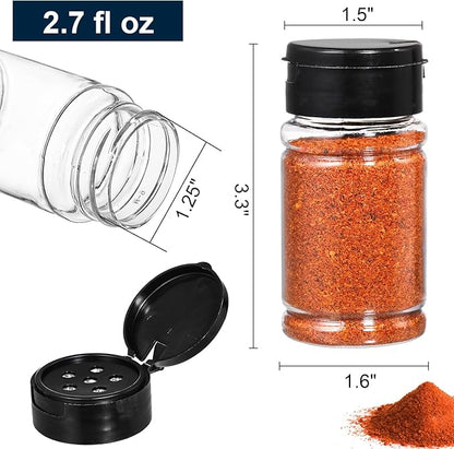 Tosnail 36 Pack 2.7 Oz Small Plastic Spice Bottles with Black Shaker Lids and Labels, Empty Plastic Jars with Lids, Seasoning Shaker Containers for Travel, Camping, Glitter, Gift, Party Favors - Clear - Image 2