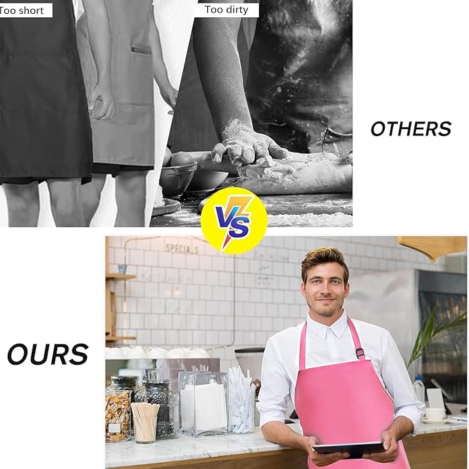 2 Pack Waterproof Rubber Vinyl Apron 40 Inch Chef Aprons for Men Heavy Duty Chemical Work Apron Extra Long Grilling Aprons with Adjustable Bib Apron for Dishwashing Lab Butcher Cooking Kitchen PINK - Image 6